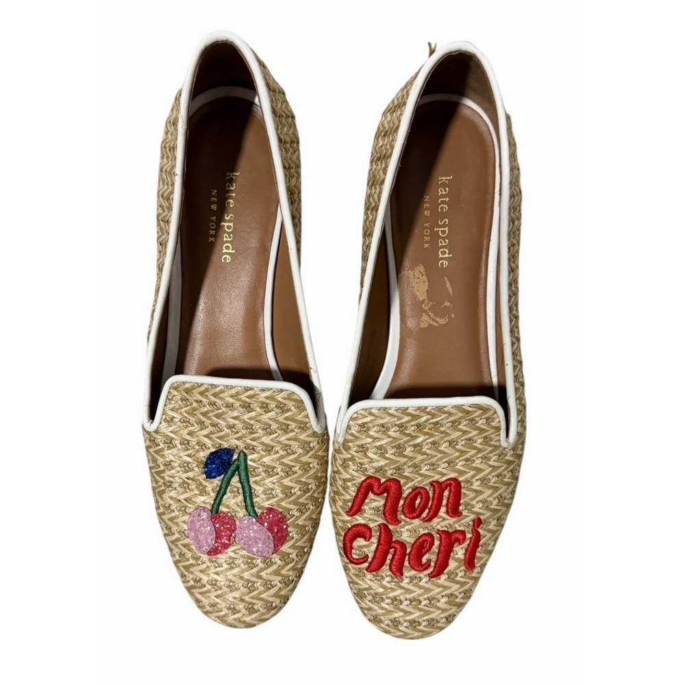 Kate Spade Mon Cheri Cherries‎ Raffia Flat Lounge Loafers Women's 8.5 B